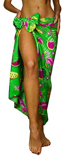 King Kameha Funky Hawaii Cover-up Pareo Sarong, Flamingo Melon, Grün, Gross von King Kameha