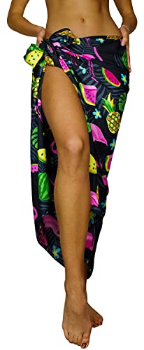 King Kameha Funky Hawaii Cover-up Pareo Sarong, Flamingo Melon, Schwarz, Gross von King Kameha