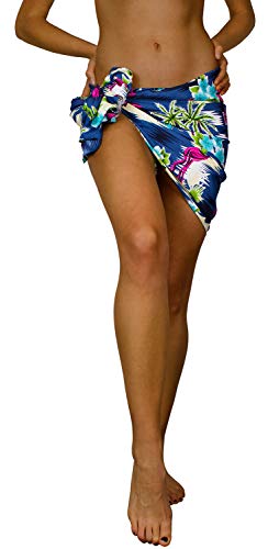 King Kameha Funky Hawaii Cover-up Pareo Sarong, Flamingos, Grau Blau, KLEIN von King Kameha