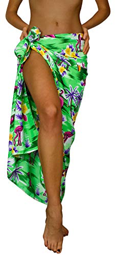 King Kameha Funky Hawaii Cover-up Pareo Sarong, Flamingos, Grellgrün, Gross von King Kameha