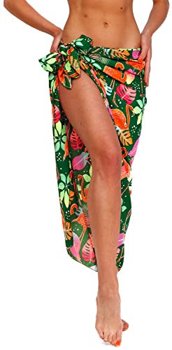 King Kameha Funky Hawaii Cover-up Pareo Sarong, Funky Flamingos, Dunkelgrün, Gross von King Kameha