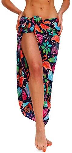 King Kameha Funky Hawaii Cover-up Pareo Sarong, Funky Flamingos, Navyblau, Gross von King Kameha