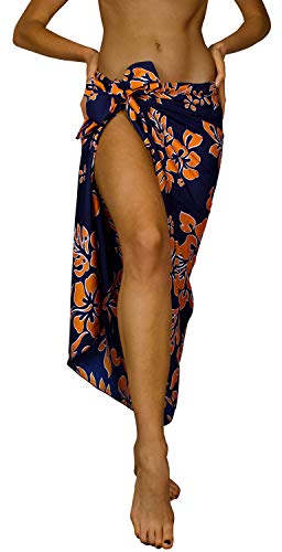 King Kameha Funky Hawaii Cover-up Pareo Sarong, Hibiskus, Orange auf Navyblau, Gross von King Kameha