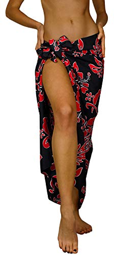 King Kameha Funky Hawaii Cover-up Pareo Sarong, Hibiskus, Schwarz Rot, Gross von King Kameha