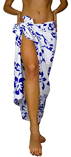 King Kameha Funky Hawaii Cover-up Pareo Sarong, Hibiskus, Weiß Indigoblau, Gross von King Kameha