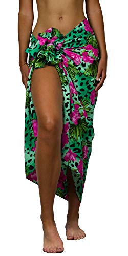 King Kameha Funky Hawaii Cover-up Pareo Sarong, Leopard Flowers, Grün, Gross von King Kameha