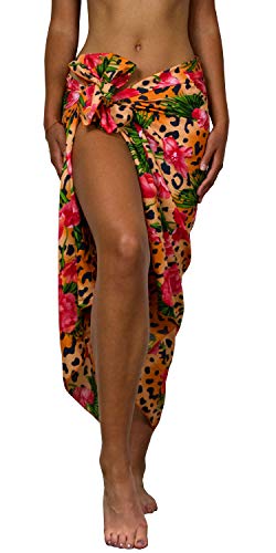 King Kameha Funky Hawaii Cover-up Pareo Sarong, Leopard Flowers, Orange, Gross von King Kameha