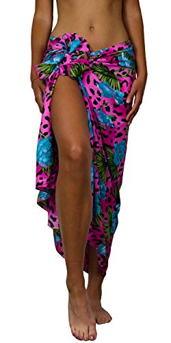 King Kameha Funky Hawaii Cover-up Pareo Sarong, Leopard Flowers, Pink, Gross von King Kameha