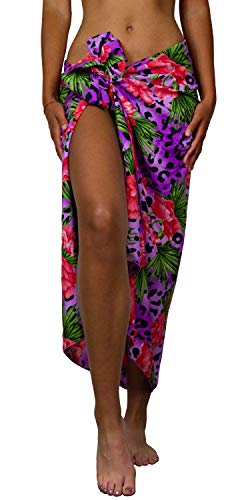 King Kameha Funky Hawaii Cover-up Pareo Sarong, Leopard Flowers, Violett, Gross von King Kameha