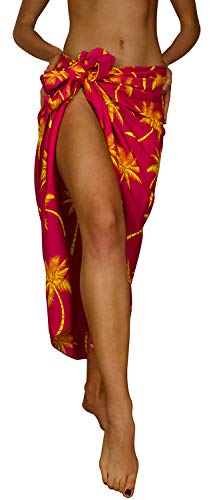 King Kameha Funky Hawaii Cover-up Pareo Sarong, Palmshadow, Rot Gelb, Gross von King Kameha