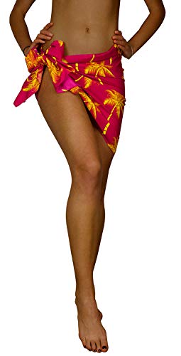 King Kameha Funky Hawaii Cover-up Pareo Sarong, Palmshadow, Rot Gelb, KLEIN von King Kameha