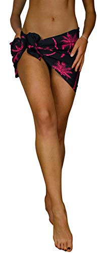 King Kameha Funky Hawaii Cover-up Pareo Sarong, Palmshadow, Schwarz Rot, KLEIN von King Kameha