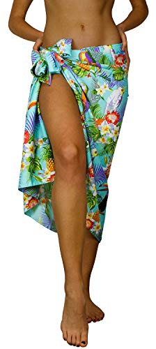 King Kameha Funky Hawaii Cover-up Pareo Sarong, Parrot Cockatoo, Hellblau, Gross von King Kameha