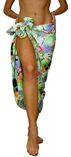 King Kameha Funky Hawaii Cover-up Pareo Sarong, Parrot Cockatoo, Minzgrün, Gross von King Kameha