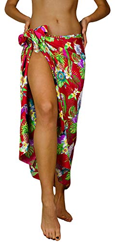 King Kameha Funky Hawaii Cover-up Pareo Sarong, Parrot Cockatoo, Rot, Gross von King Kameha