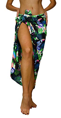 King Kameha Funky Hawaii Cover-up Pareo Sarong, Parrot Cockatoo, Schwarz, Gross von King Kameha