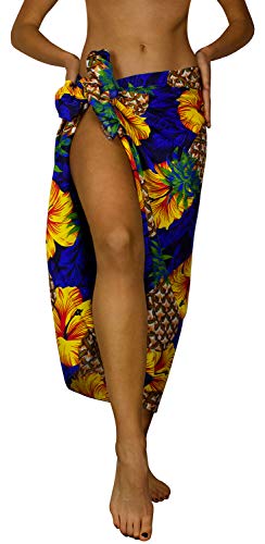 King Kameha Funky Hawaii Cover-up Pareo Sarong, Pineapple Hibiscus, Blau, Gross von King Kameha