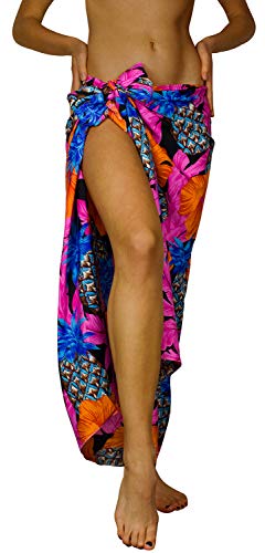 King Kameha Funky Hawaii Cover-up Pareo Sarong, Pineapple Hibiscus, Schwarz Pink, Gross von King Kameha