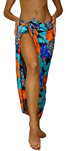 King Kameha Funky Hawaii Cover-up Pareo Sarong, Pineapple Hibiscus, Schwarz Türkis, Gross von King Kameha