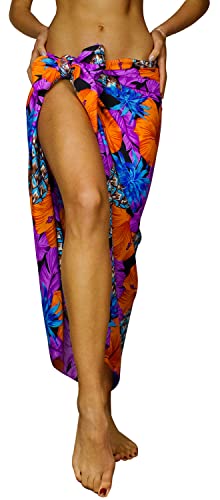 King Kameha Funky Hawaii Cover-up Pareo Sarong, Pineapple Hibiscus, Schwarz Violett, Gross von King Kameha