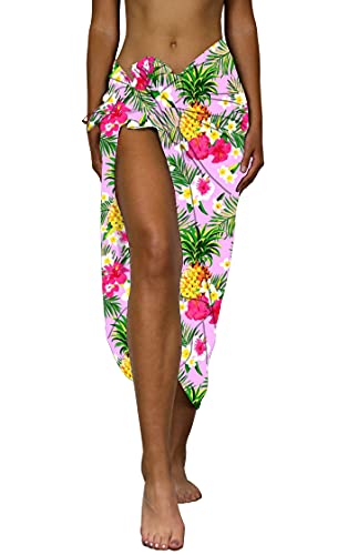 King Kameha Funky Hawaii Cover-up Pareo Sarong, Print Pineapple Flowers, Hellrosa, Gross von King Kameha