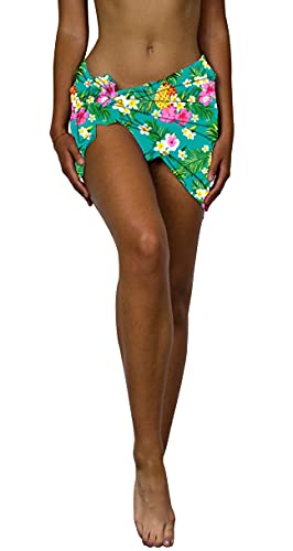 King Kameha Funky Hawaii Cover-up Pareo Sarong, Print Pineapple Flowers, Türkis, KLEIN von King Kameha