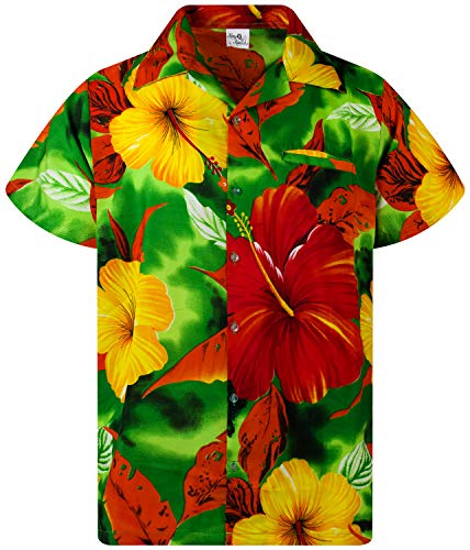 King Kameha Funky Hawaii-Hemd, Herren, Kurzarm, Big-Flower, Grün, XS von King Kameha