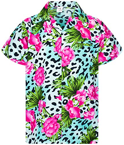 King Kameha Funky Hawaii-Hemd, Herren, Kurzarm, Leopard-Flowers, Hell-Blau, XS von King Kameha