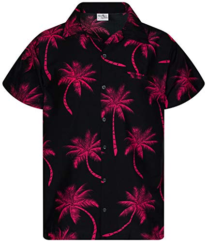 King Kameha Funky-Hawaii-Hemd, Herren, Kurzarm, Palm-Shadow, Schwarz-Rot, XS von King Kameha