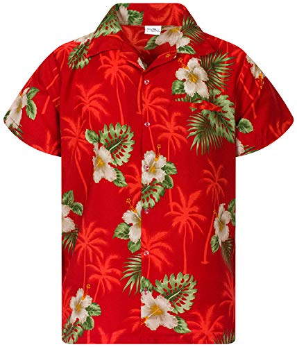 King Kameha Funky-Hawaii-Hemd, Herren, Kurzarm, Small-Flower, Rot, XS von King Kameha