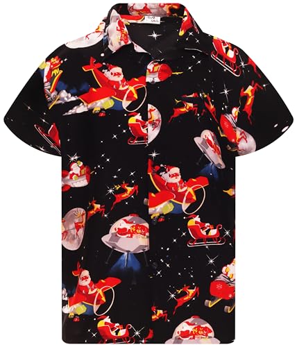 King Kameha Funky-Hawaii-Hemd, Weihnachten, Herren, Kurzarm, Christmas-Space-Santa, Schwarz, M von King Kameha