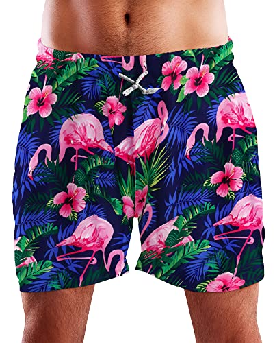 King Kameha Funky Hawaii Schwimm-Hose Bade-Hose Bade-Shorts, Flamingo Flowers, Navyblau Pink, M von King Kameha