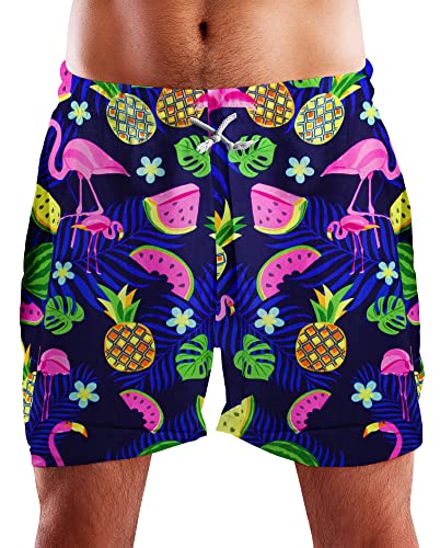 King Kameha Funky Hawaii Schwimm-Hose Bade-Hose Bade-Shorts, Flamingo Melon, Blau, XXL von King Kameha