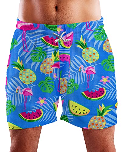 King Kameha Funky Hawaii Schwimm-Hose Bade-Hose Bade-Shorts, Flamingo Melon, Indigoblau, XL von King Kameha