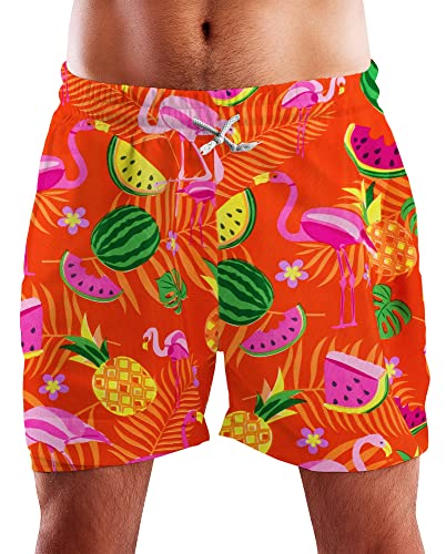 King Kameha Funky Hawaii Schwimm-Hose Bade-Hose Bade-Shorts, Flamingo Melon, Orange, L von King Kameha