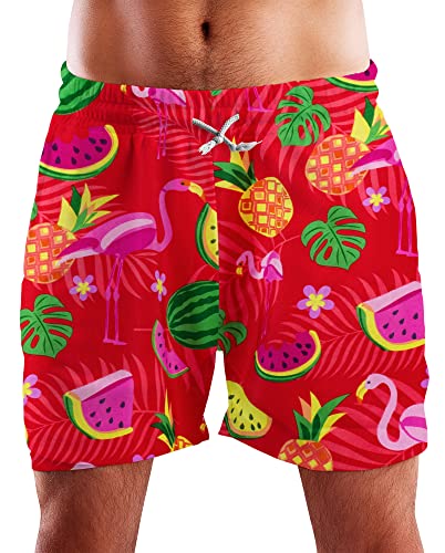 King Kameha Funky Hawaii Schwimm-Hose Bade-Hose Bade-Shorts, Flamingo Melon, Rot, L von King Kameha