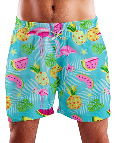 King Kameha Funky Hawaii Schwimm-Hose Bade-Hose Bade-Shorts, Flamingo Melon, Türkis, XXL von King Kameha