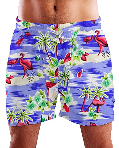 King Kameha Funky Hawaii Schwimm-Hose Bade-Hose Bade-Shorts, Flamingos, Hellblau, 3XL von King Kameha