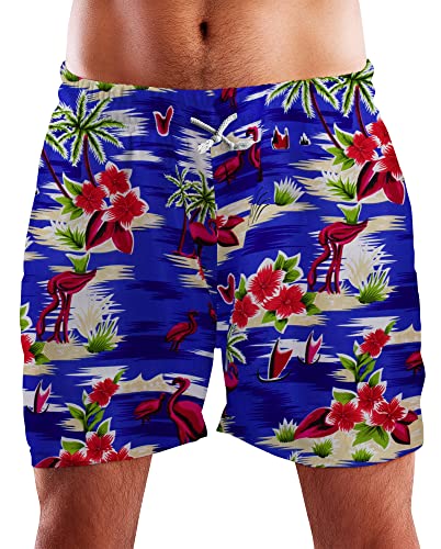 King Kameha Funky Hawaii Schwimm-Hose Bade-Hose Bade-Shorts, Flamingos, Indigoblau, L von King Kameha