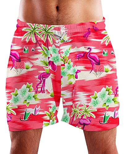 King Kameha Funky Hawaii Schwimm-Hose Bade-Hose Bade-Shorts, Flamingos, Rot, 3XL von King Kameha