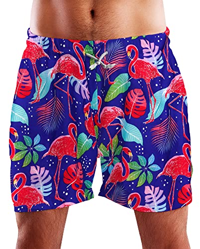 King Kameha Funky Hawaii Schwimm-Hose Bade-Hose Bade-Shorts, Funky Flamingos, Blau, XL von King Kameha