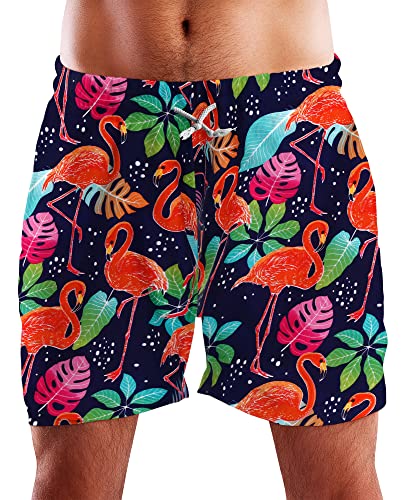 King Kameha Funky Hawaii Schwimm-Hose Bade-Hose Bade-Shorts, Funky Flamingos, Navyblau, 3XL von King Kameha