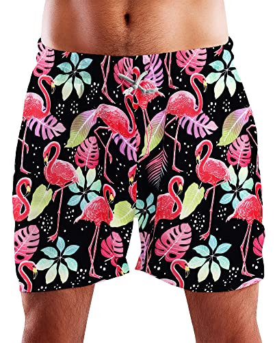 King Kameha Funky Hawaii Schwimm-Hose Bade-Hose Bade-Shorts, Funky Flamingos, Schwarz, 3XL von King Kameha