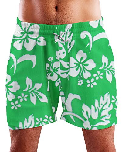 King Kameha Funky Hawaii Schwimm-Hose Bade-Hose Bade-Shorts, Hibiscus, Grün, M von King Kameha