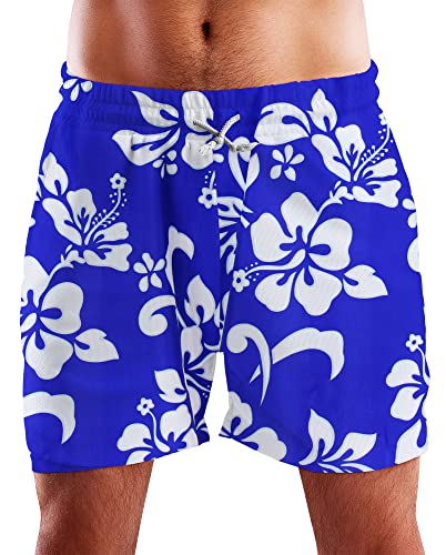 King Kameha Funky Hawaii Schwimm-Hose Bade-Hose Bade-Shorts, Hibiscus, Indigoblau, M von King Kameha