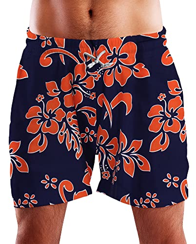 King Kameha Funky Hawaii Schwimm-Hose Bade-Hose Bade-Shorts, Hibiscus, Navyblau Orange, M von King Kameha