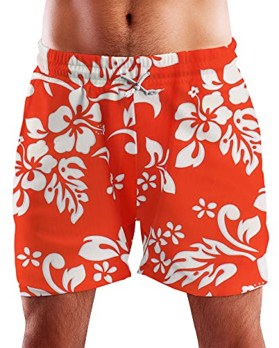 King Kameha Funky Hawaii Schwimm-Hose Bade-Hose Bade-Shorts, Hibiscus, Orange, S von King Kameha