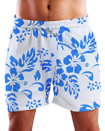 King Kameha Funky Hawaii Schwimm-Hose Bade-Hose Bade-Shorts, Hibiscus, Weiß Türkis, XXL von King Kameha