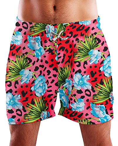 King Kameha Funky Hawaii Schwimm-Hose Bade-Hose Bade-Shorts, Leopard Flowers, Rot, XXL von King Kameha