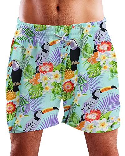 King Kameha Funky Hawaii Schwimm-Hose Bade-Hose Bade-Shorts, Parrot Cockatoo, Hellblau, M von King Kameha